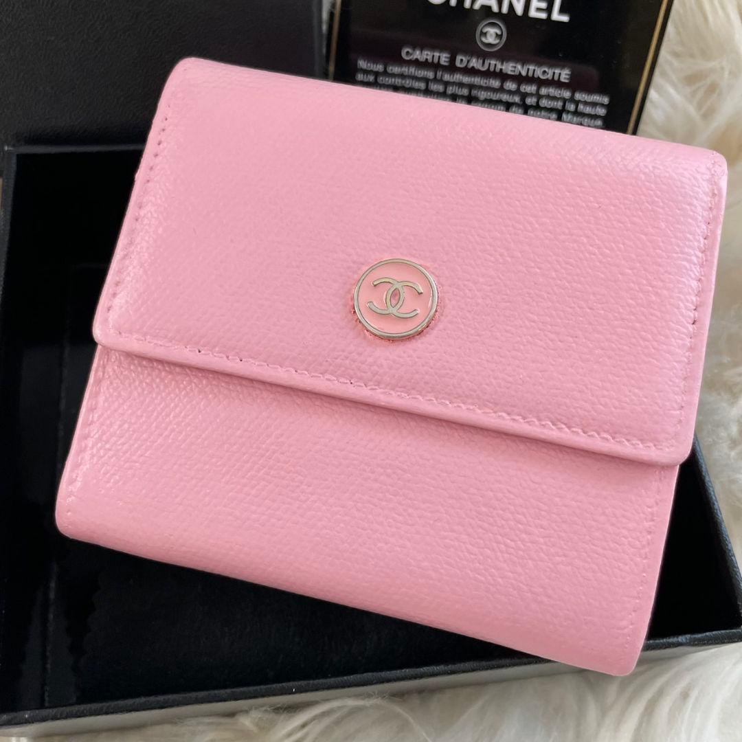 シャネル CHANEL 三つ折り 財布 ココマーク ピンク