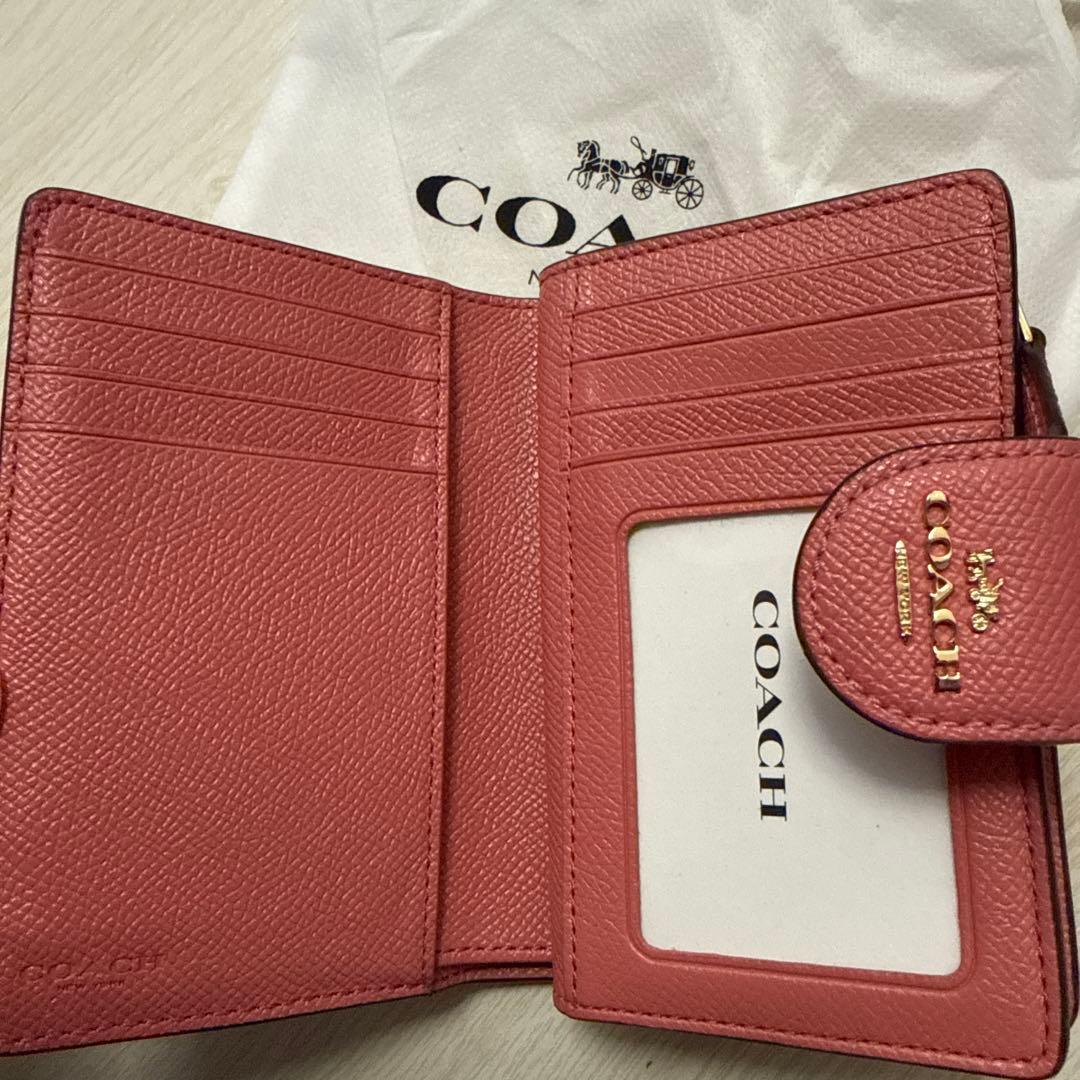 【美品】COACH ピンク 二つ折り財布　保存袋付き　コーチ