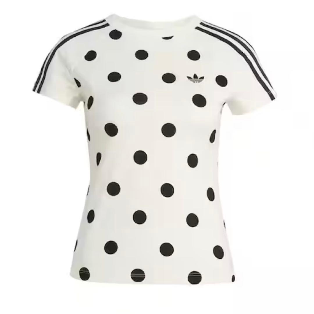 新品L⭐️adidas スリムフィット カリ 水玉 半袖 Tシャツ ホワイト× 黒