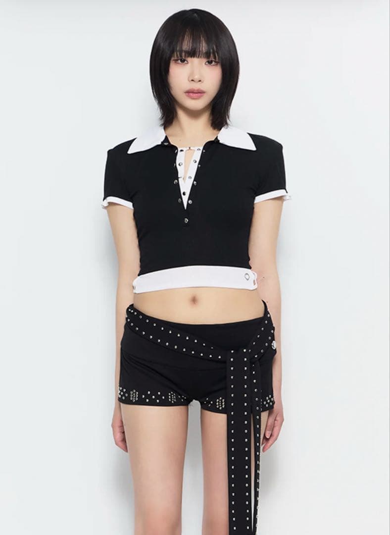トップス bicolor layered tops short /theredthread