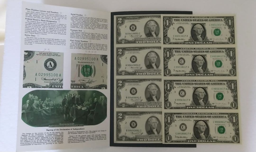 米国 未裁断 1ドル札シート 2ドル札シート