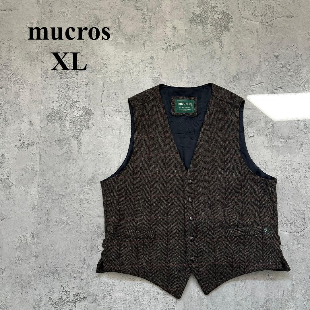 【mucros】マクロス（XL）アイリッシュツイードベスト＊ジレ＊ウール100