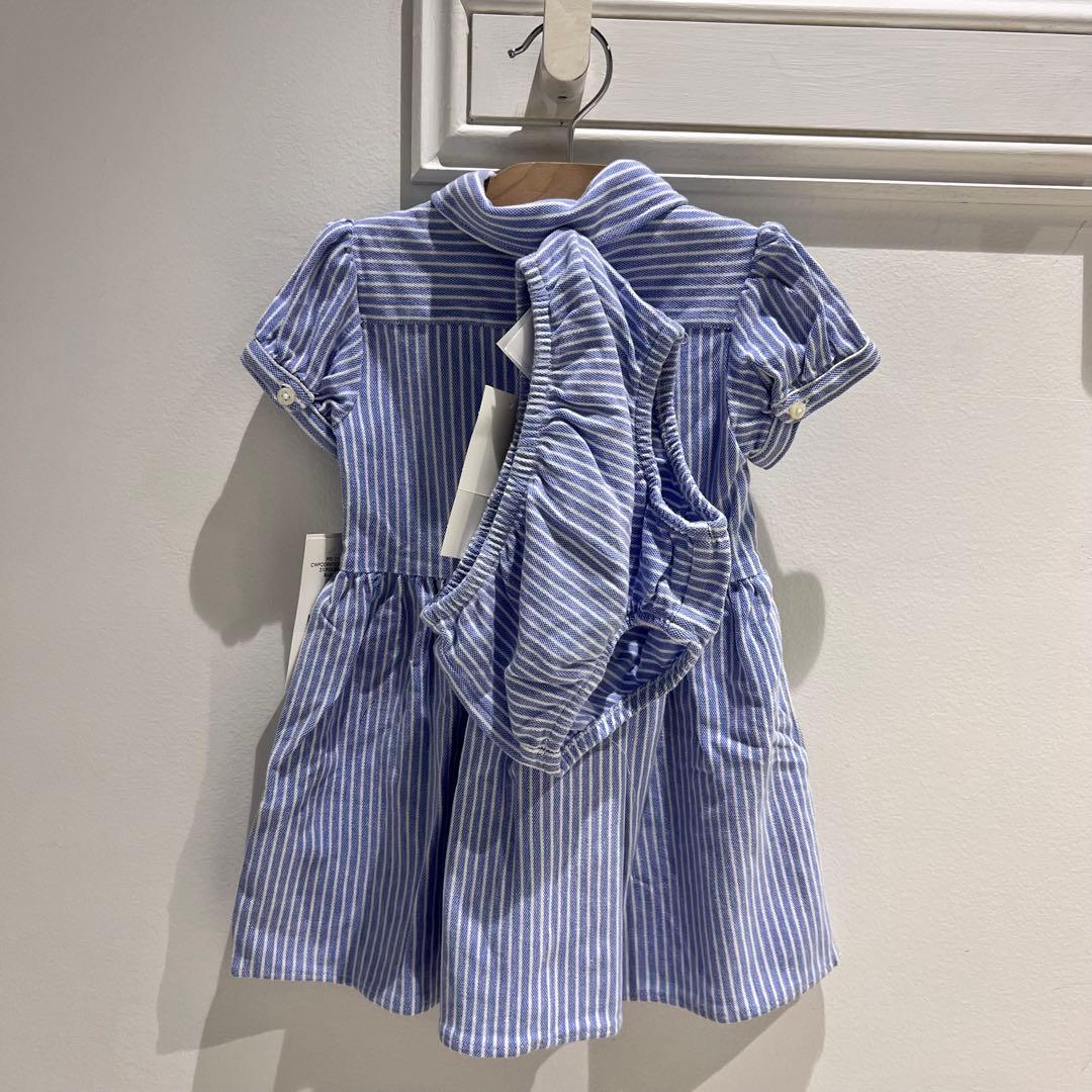 ラルフローレン　ベビー服　半袖ワンピース　水色×白　ストライプ　12M-80