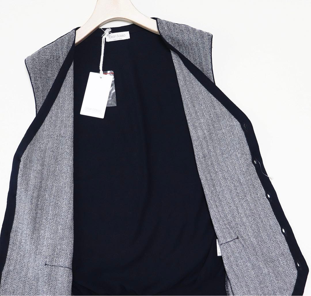 《グランサッソ》新品 イタリア製 薄手 ヘリンボーン編ニットベスト 50(XL)