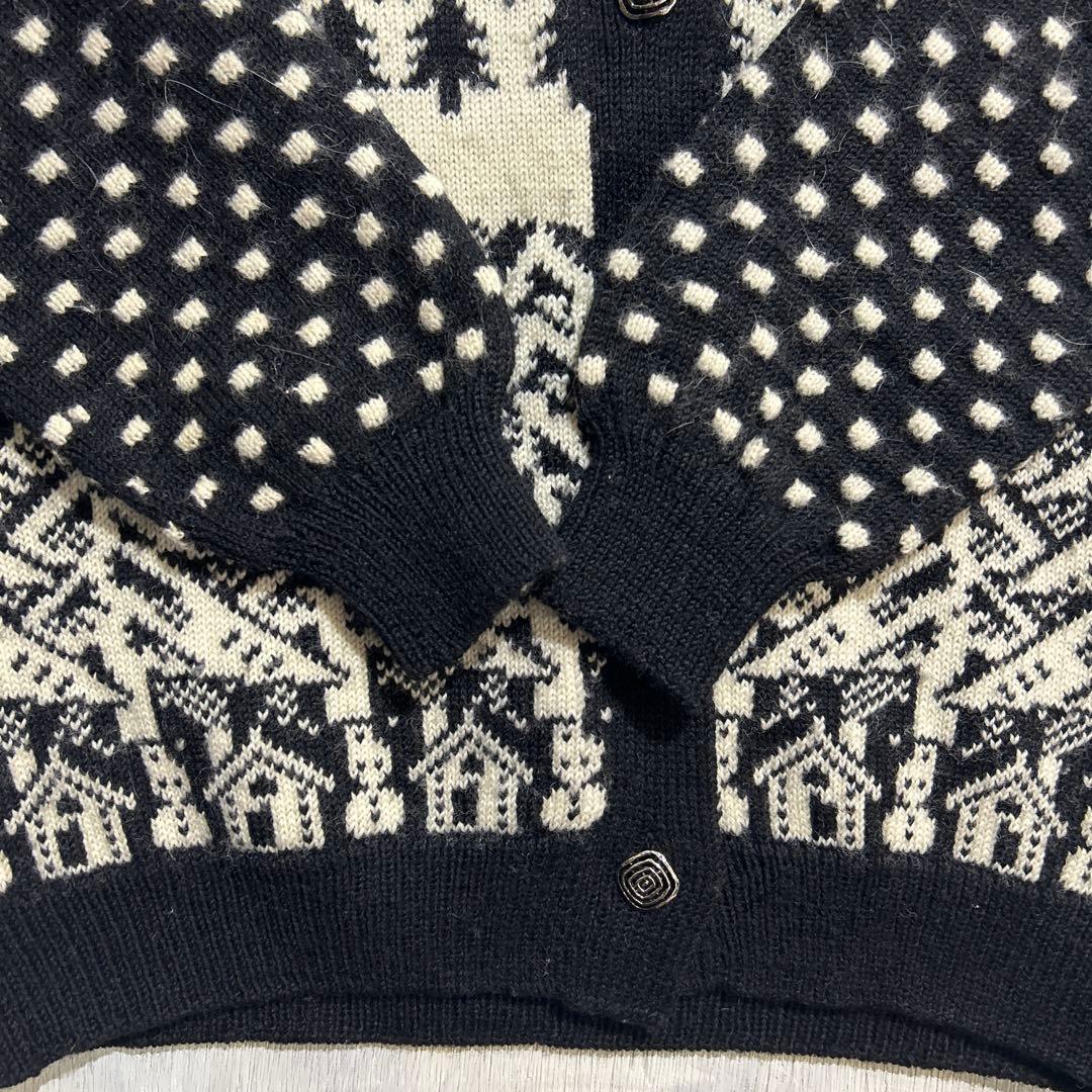 W1283◆美品 札幌 ひつじや 手編み ニット カーディガン 紺 ノルディック