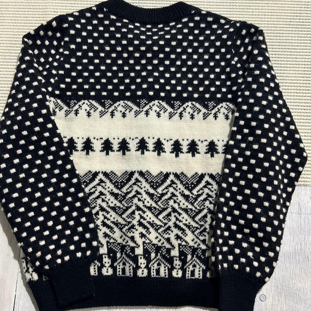 W1283◆美品 札幌 ひつじや 手編み ニット カーディガン 紺 ノルディック
