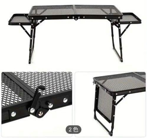 ポータブル折り畳みキャンプテーブル／片面木製天板有り／軽量設計