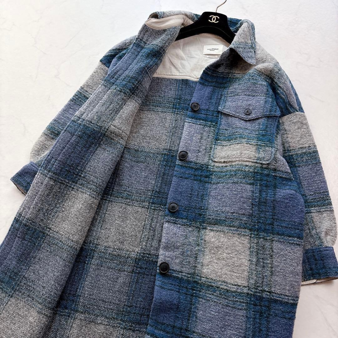 【ISABEL MARANT ETOILE】シャツ型　ロングコート　チェック　青