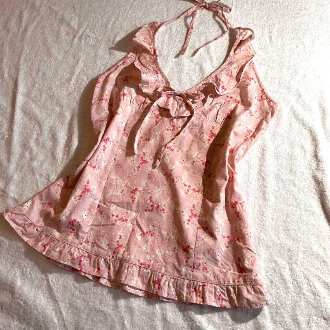 2000s 旧タグ LIZLISA 姫ロリ ホルターネックふりふりキャミ ピンク