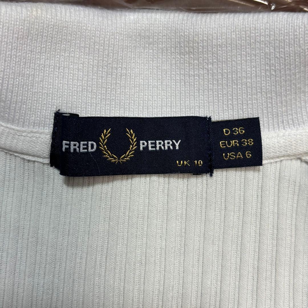 Fred Perry ホワイト 半袖ポロシャツ　リブ編み　レディース
