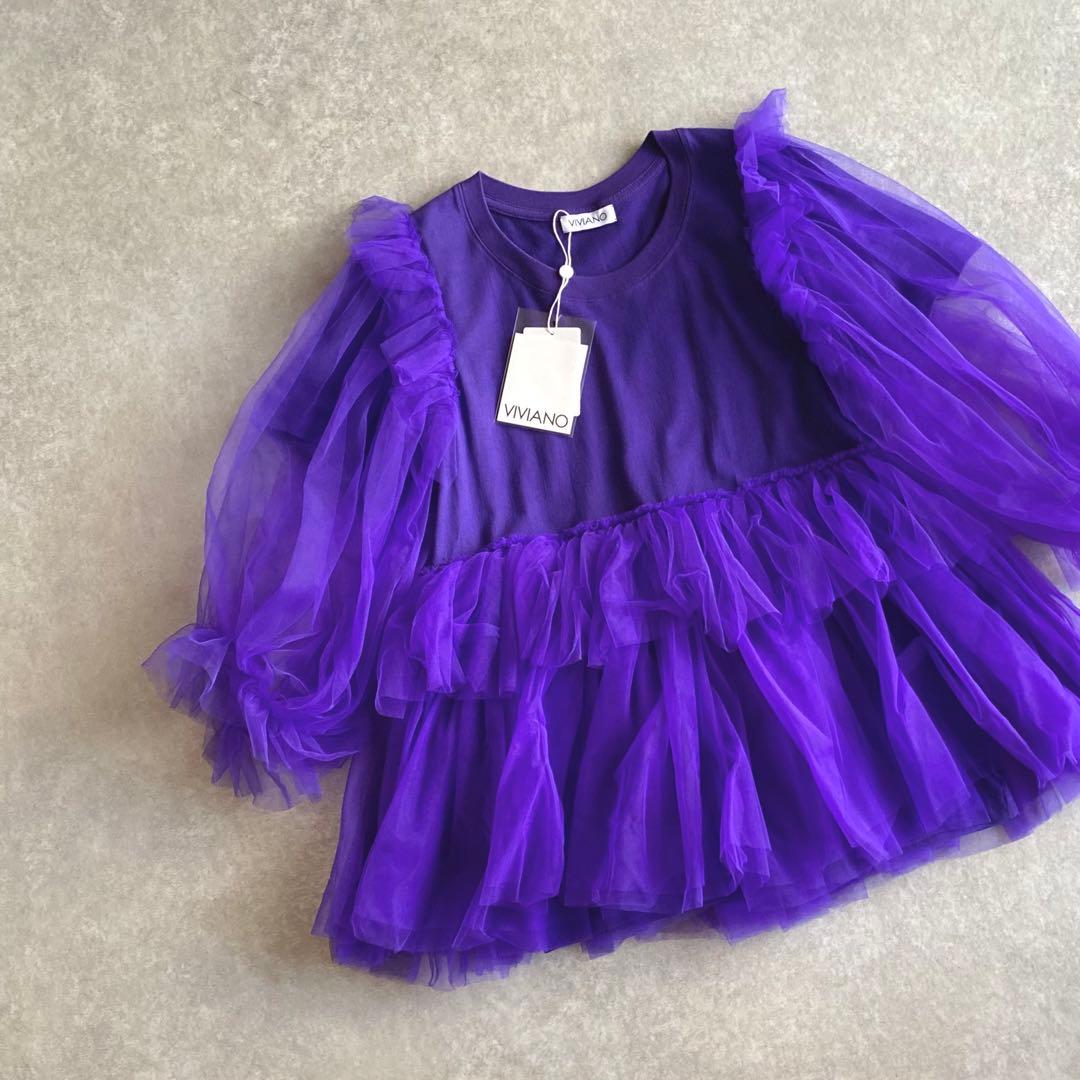 トップス VIVIANO Tulle Layered Puff Sleeve TEE