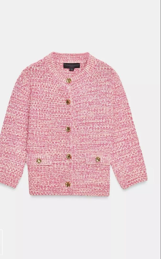 【ZARA ザラ】3/4レングススリーブニットカーディガン　ピンク　新品　M