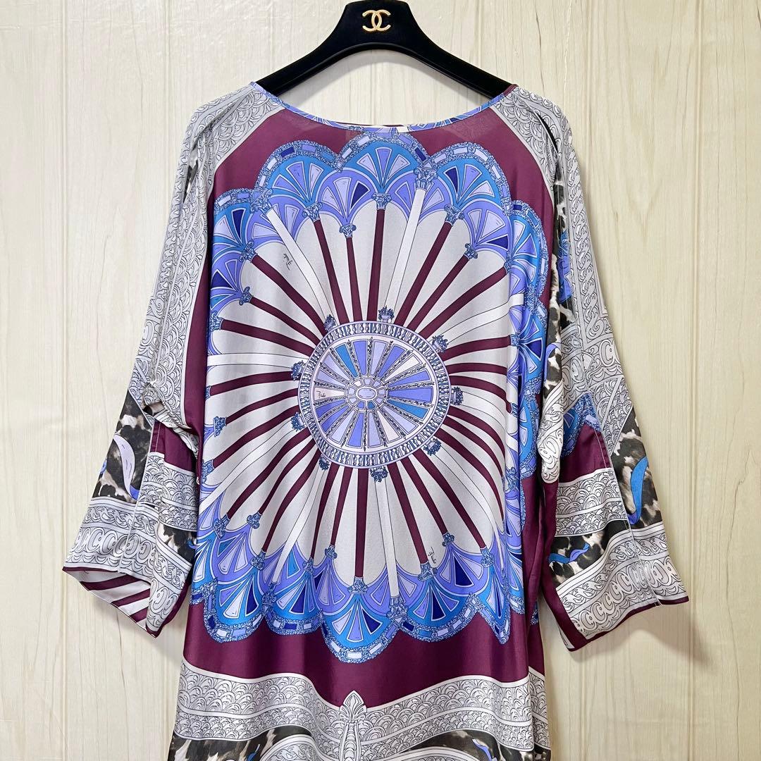 美品【エミリオプッチ】シルク総柄ワンピース☆プッチ柄☆七分袖☆上品☆春夏☆XL