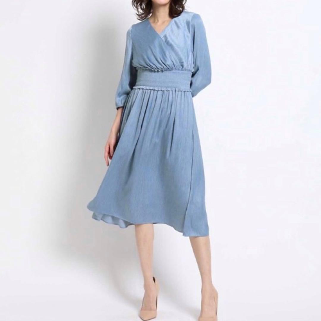 【クードシャンス】カシュクール　フレア　ワンピース　ブルー　パフスリーブ　M