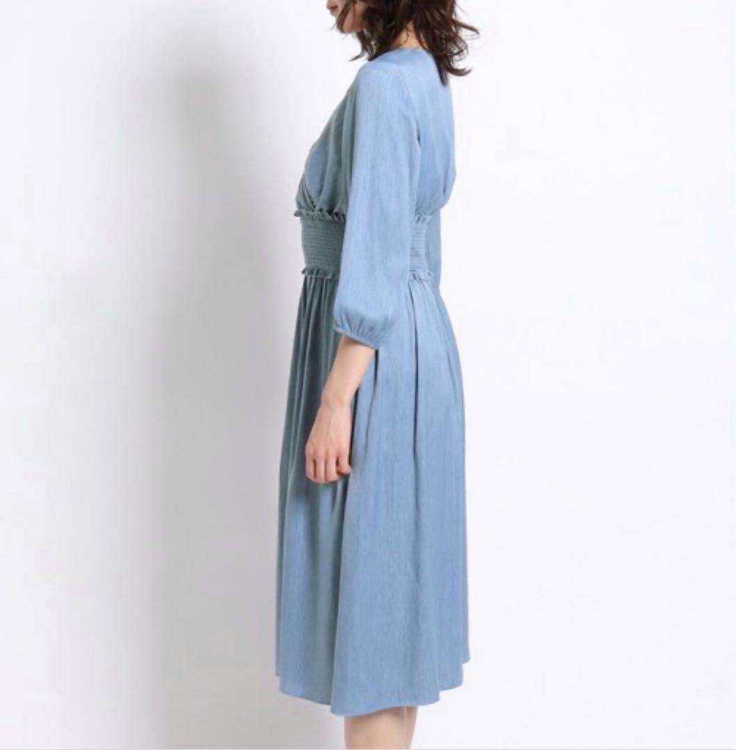 【クードシャンス】カシュクール　フレア　ワンピース　ブルー　パフスリーブ　M