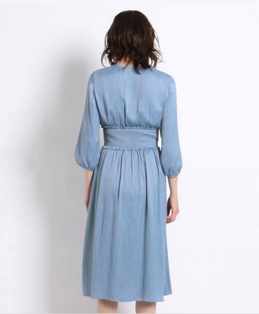 【クードシャンス】カシュクール　フレア　ワンピース　ブルー　パフスリーブ　M