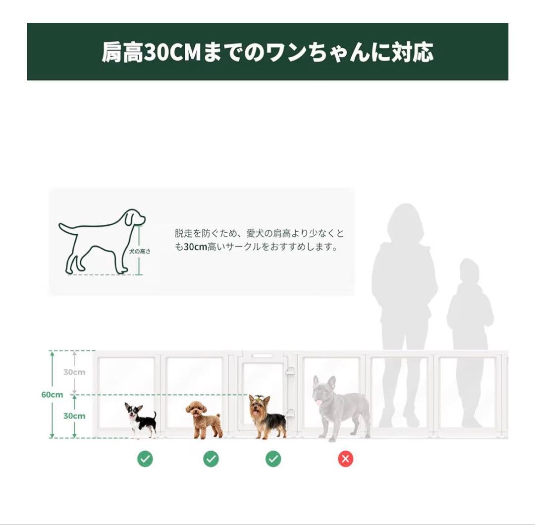 送料込　アクリル室内用犬用サークル 子犬・小型犬向け 約60cm 8枚　ホワイト