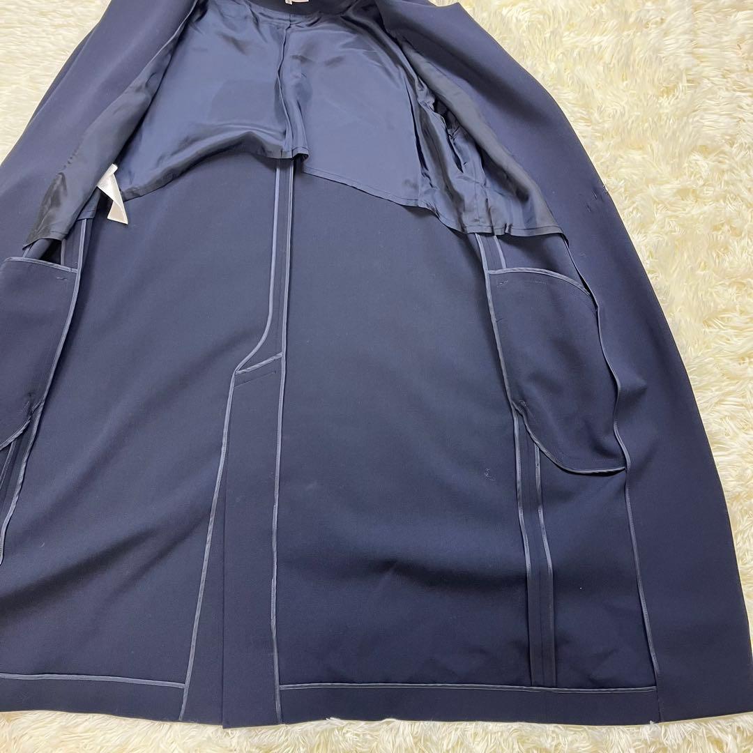 美品23区 ダブルクロスコーティング ノーカラーコート　ネイビー 38