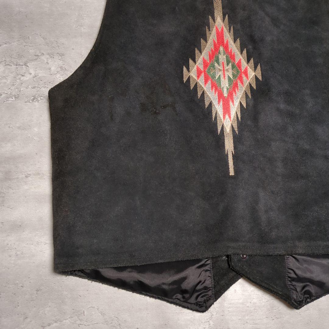 【90s_vintage】オルテガチマヨ両面刺繍SuedeVest old古着