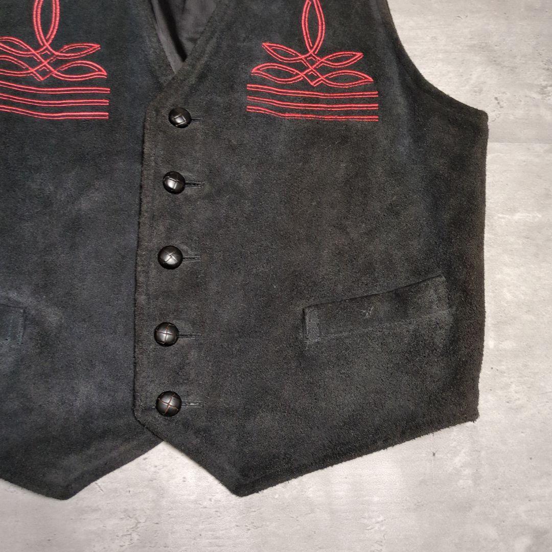【90s_vintage】オルテガチマヨ両面刺繍SuedeVest old古着