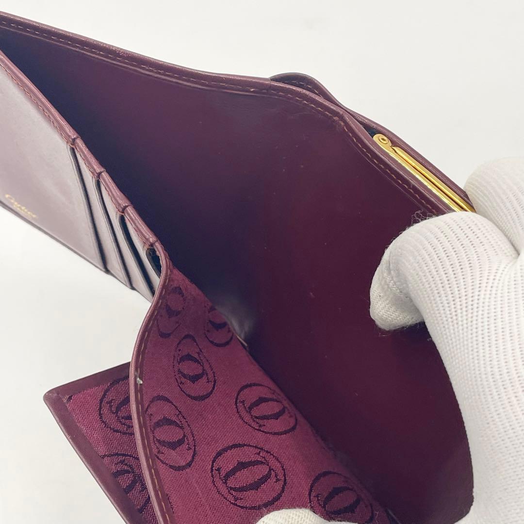 Cartier カルティエ マストライン 二つ折り財布 がま口 レザー ボルドー