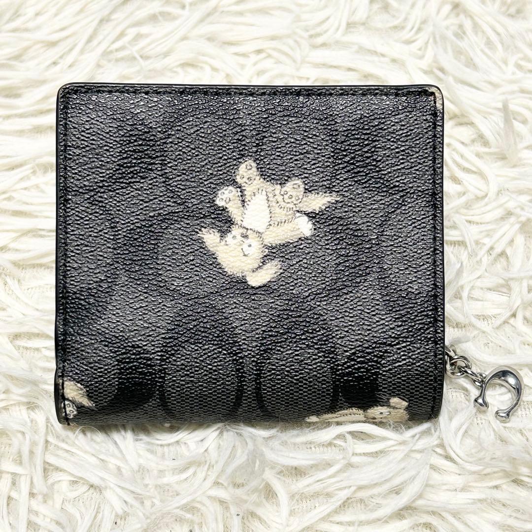 ✨美品✨COACHシグネチャー 二つ折り財布 ハッピードック レザー ブラック