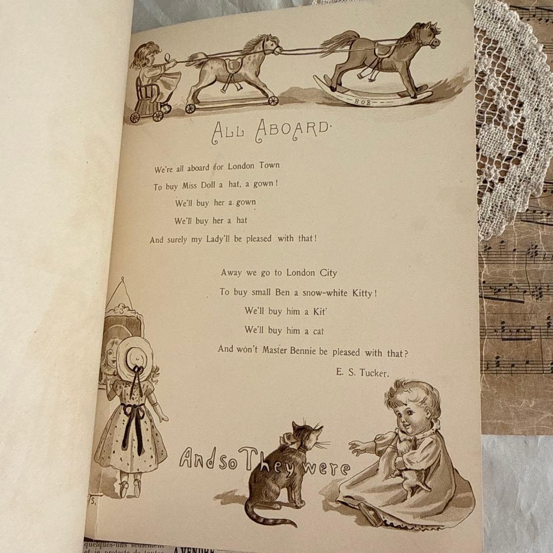 稀少1892年アンティーク愛らしい絵本ヴィクトリアン洋書ジャンクジャーナル古書