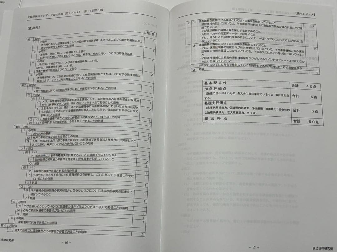 2023年 辰已 予備試験スタンダード論文答練 第1クール 解説冊子全36問分
