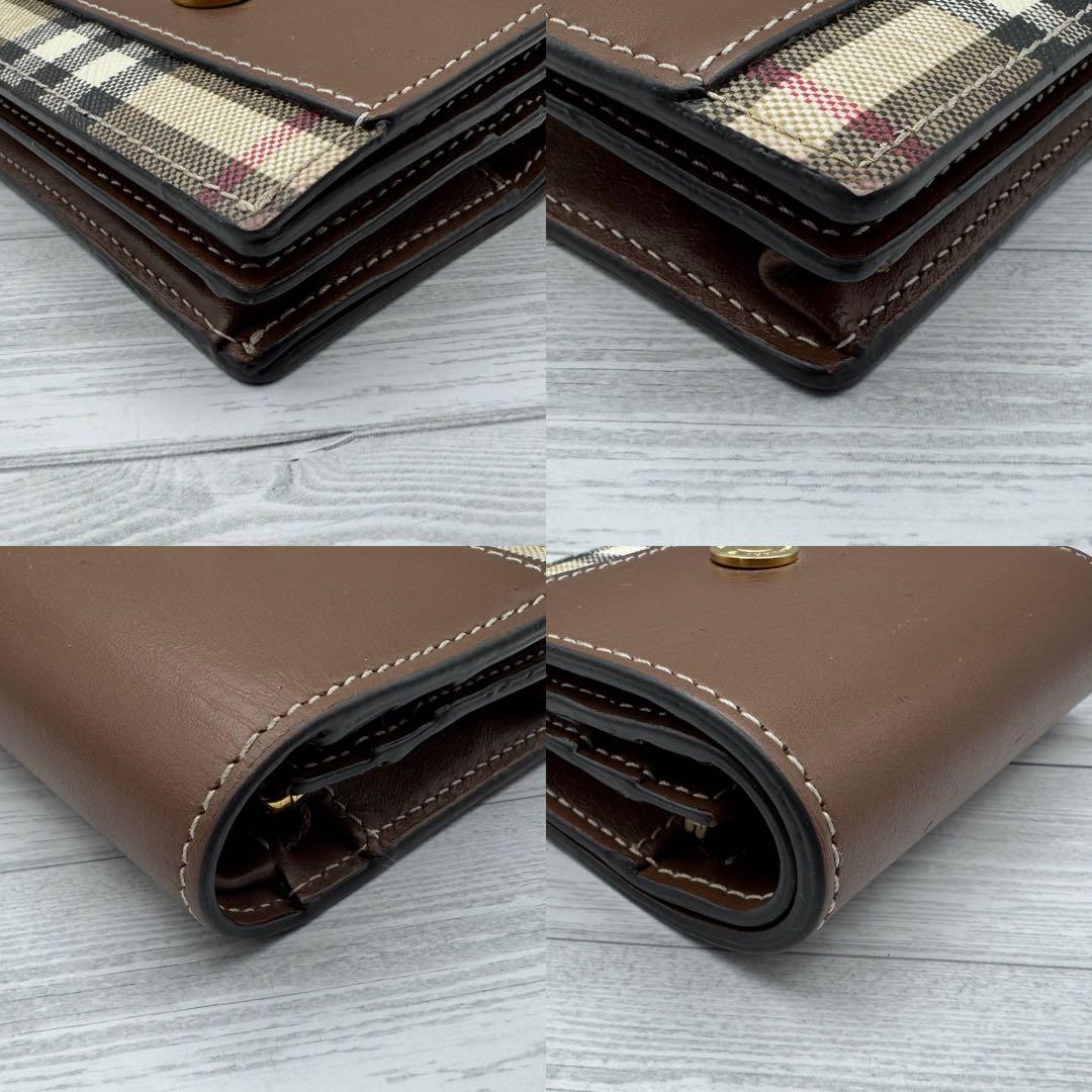 【美品】Burberry 二つ折り財布 ノバチェック　レザー ブラウン