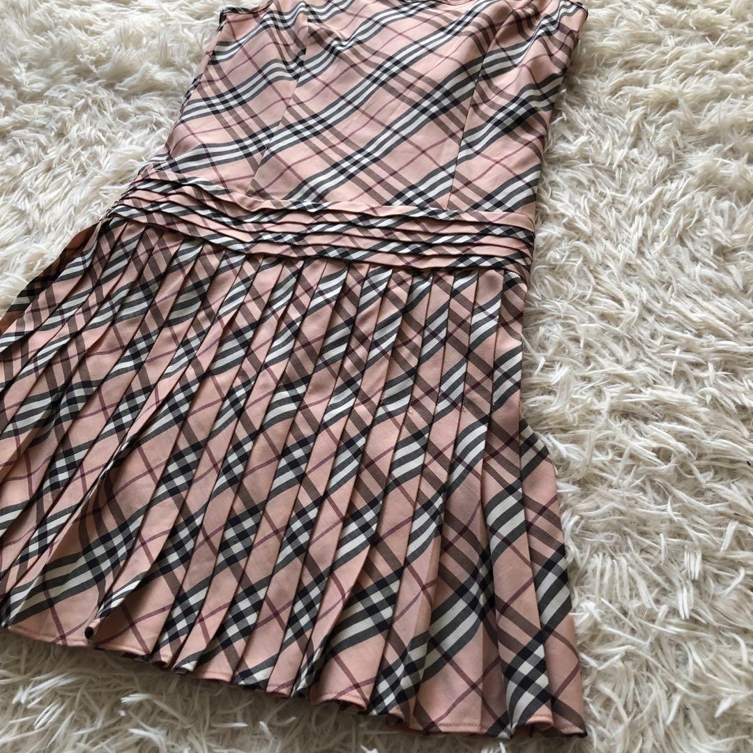 極美品✨バーバリーブルーレーベル【38】キャミソールプリーツワンピース　ピンク