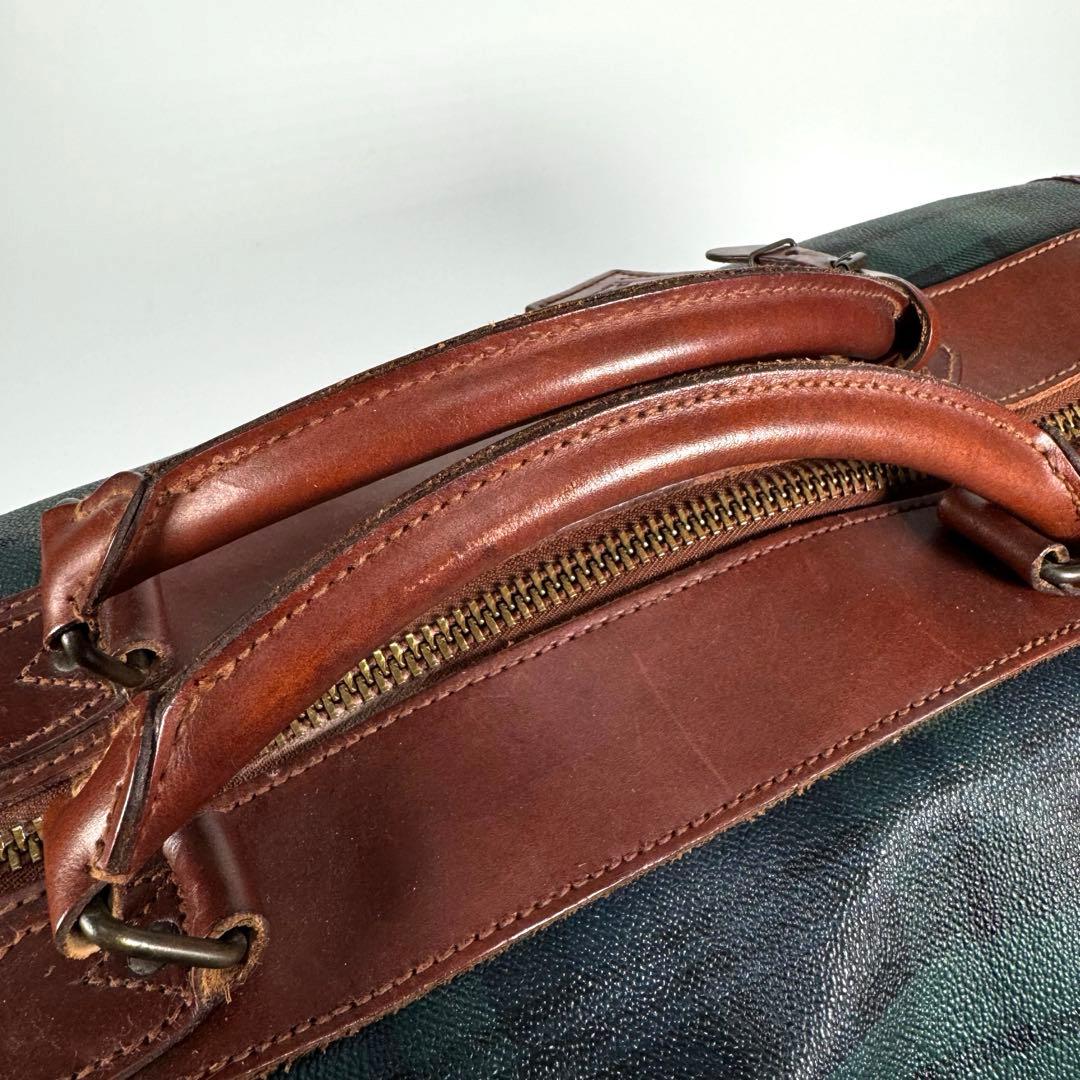 希少 ラルフローレン ボストンバッグ 2way チェック グリーン レザー ロゴ