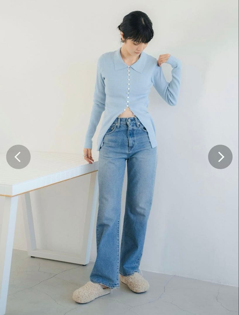 【美品】ボタンデザインニットカーディガン ブルー