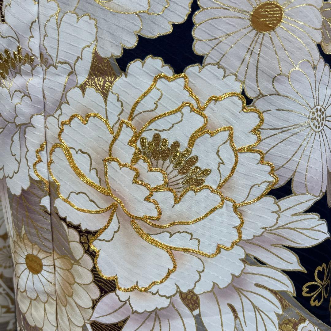 紺地の豪華な金彩振袖フルセット(着付け小物)