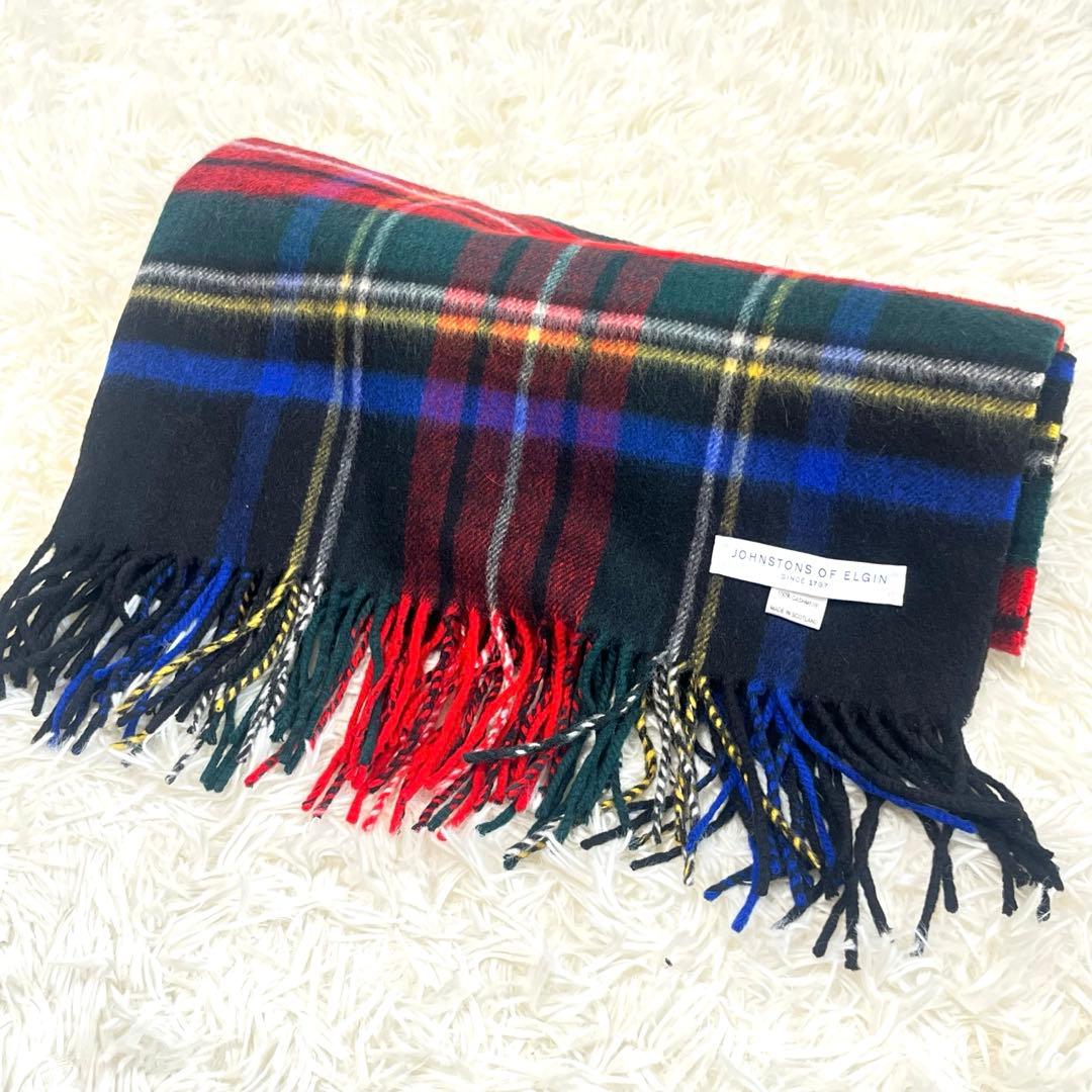 ジョンストンズ オブ エルガン　カシミヤ100% 大判ストール チェック