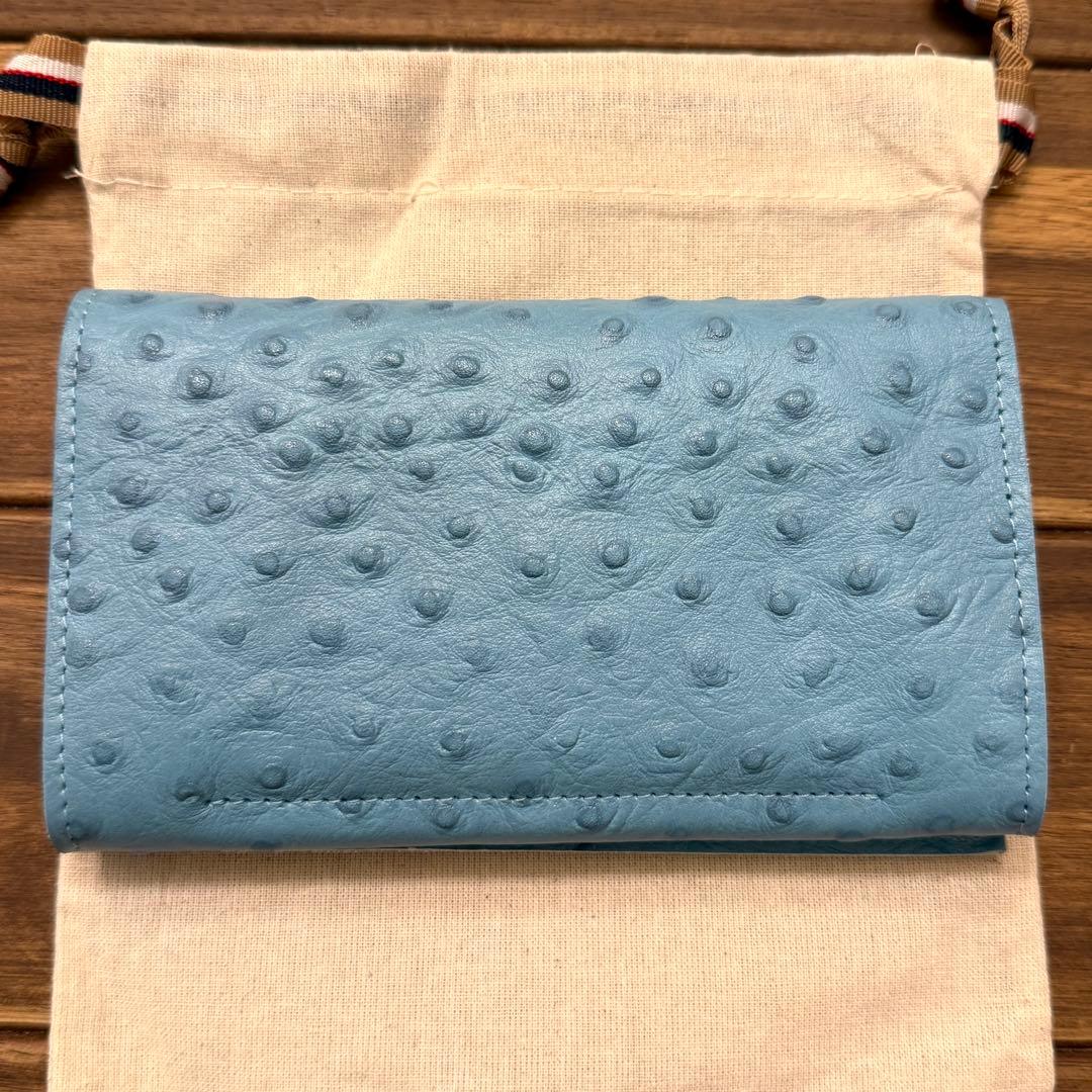 新品 イルビゾンテ 折り財布 オーストリッチエンボスドレザー ブルー