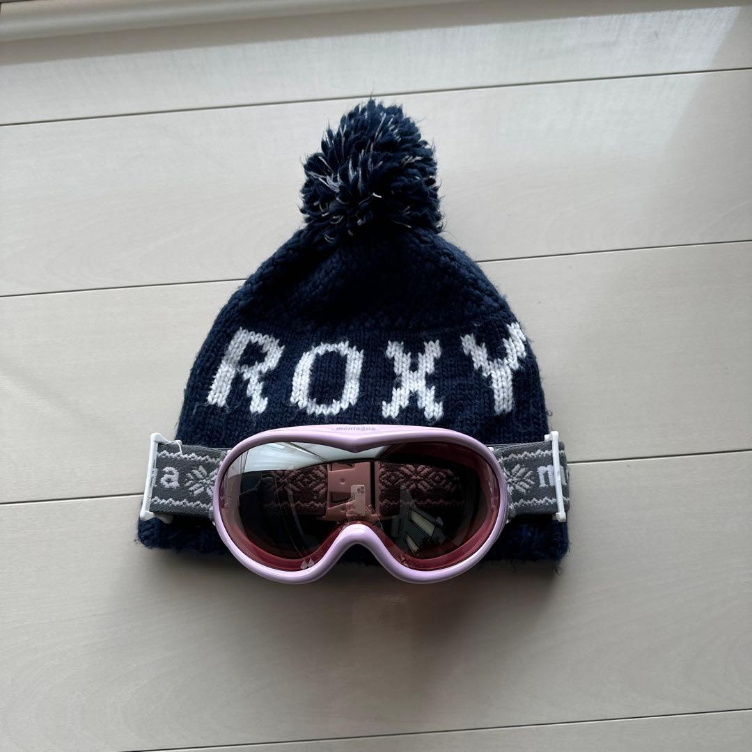 nimaスキーウェア160cm ROXYニット帽 montagnaゴーグルセット