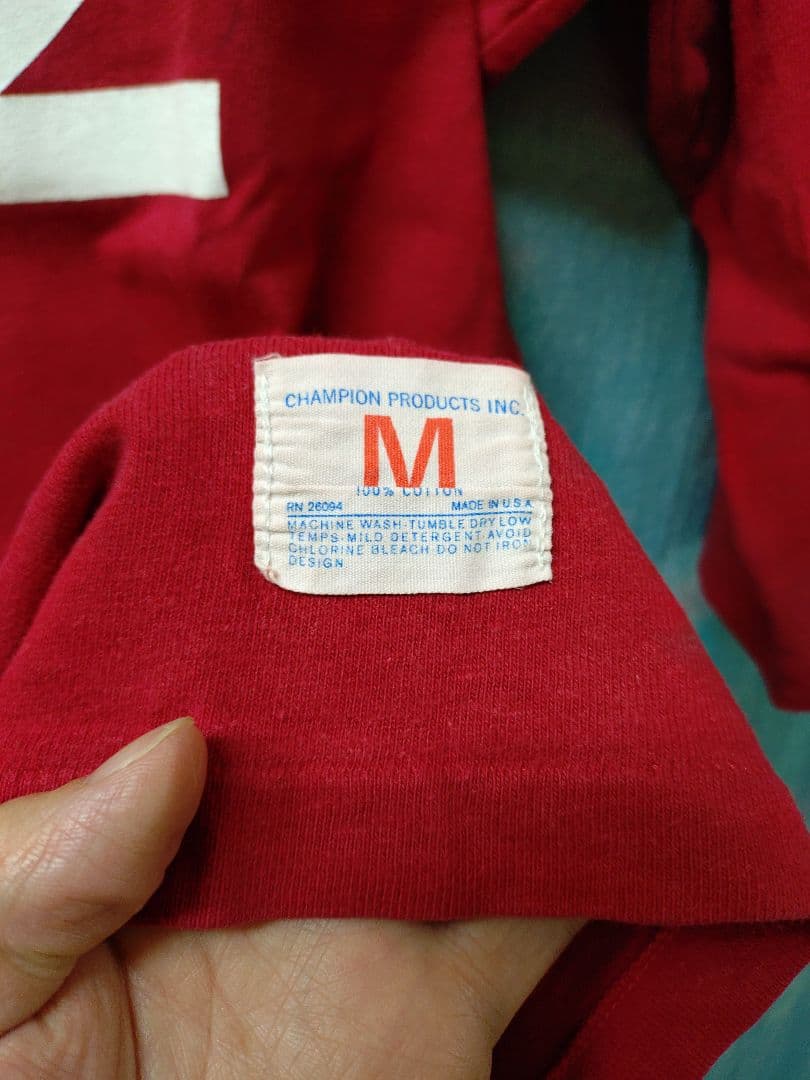 70s チャンピオン バータグ 綿100 フットボール Tシャツ M 赤