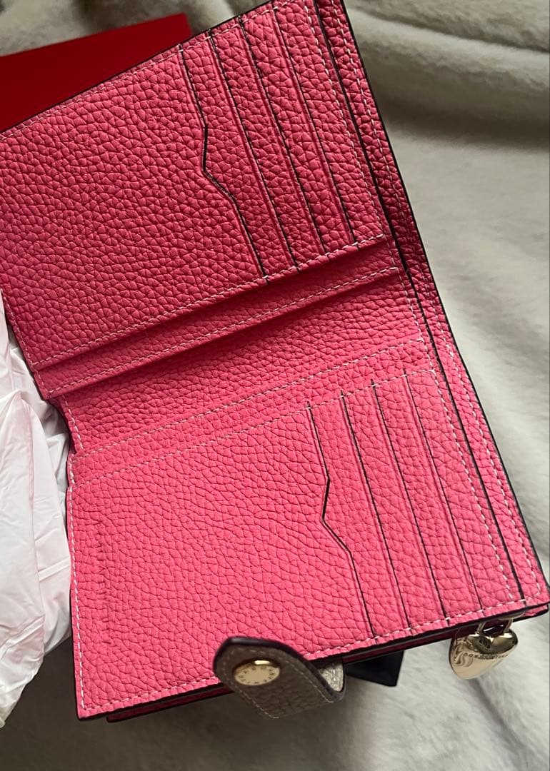 【完売品】限定 ボナベンチュラ 二つ折り財布 グレージュ×アザレ