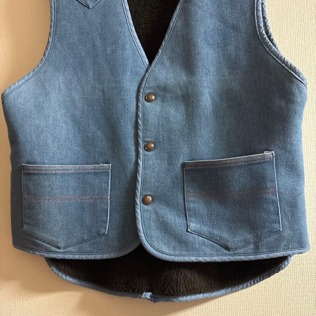 ヴィンテージ 70s USA製 黒ボア デニムベスト L アメカジ