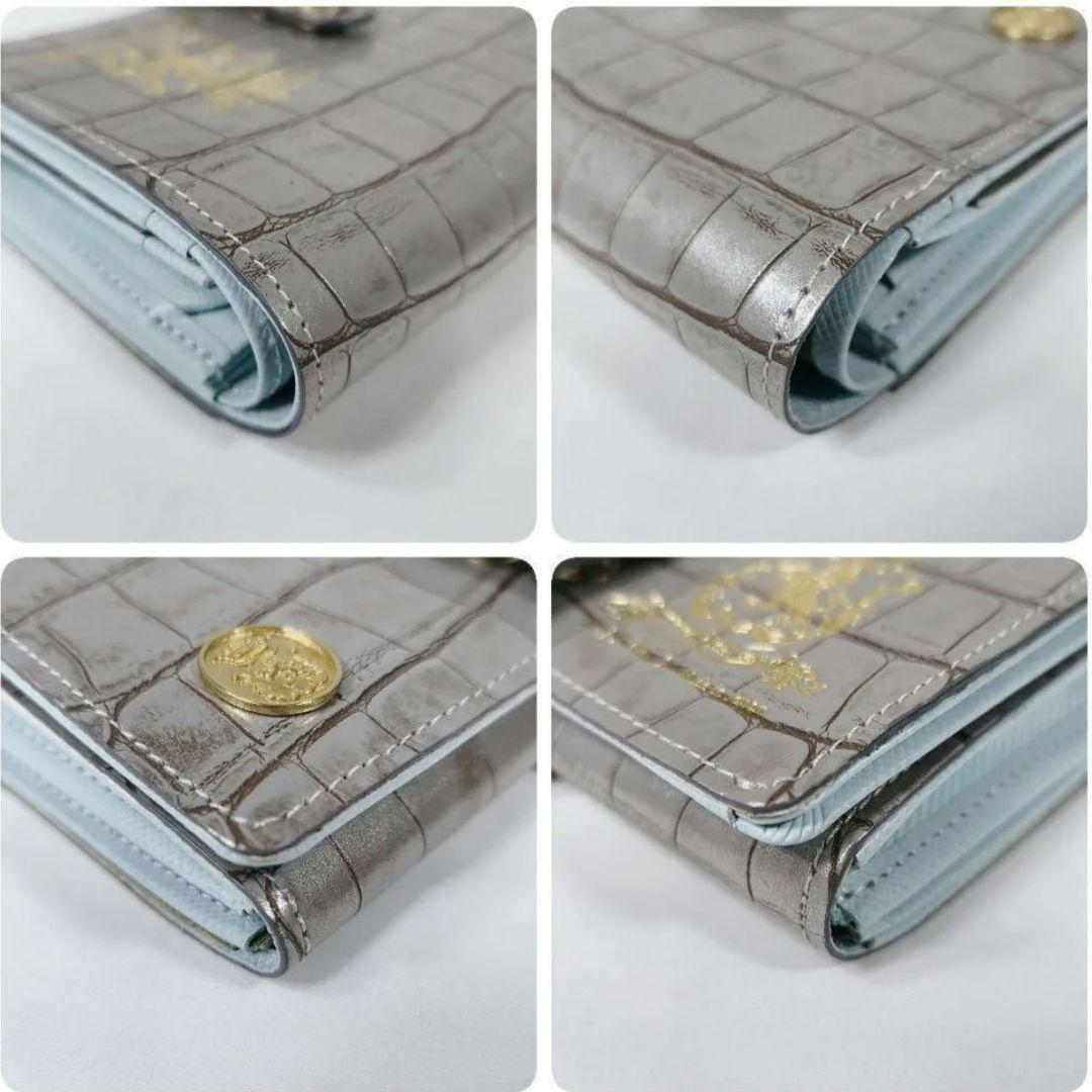 現行❗️未使用品✨️　A.D.M.J.　クロコ型押しパース　折り財布　シルバー