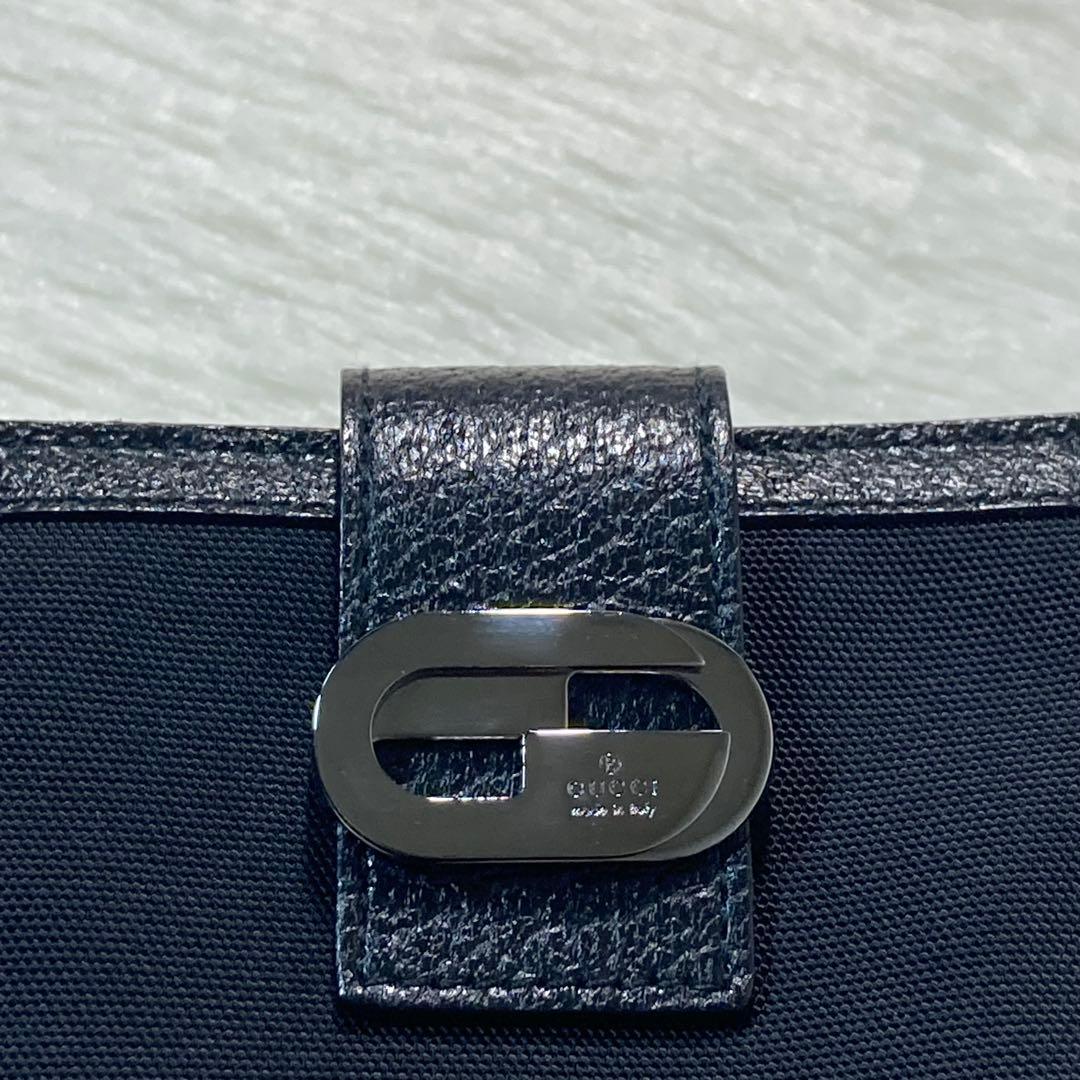 未使用保管 希少　GUCCI グッチ　二つ折り　黒　キャンバス　箱付き　付属　銀