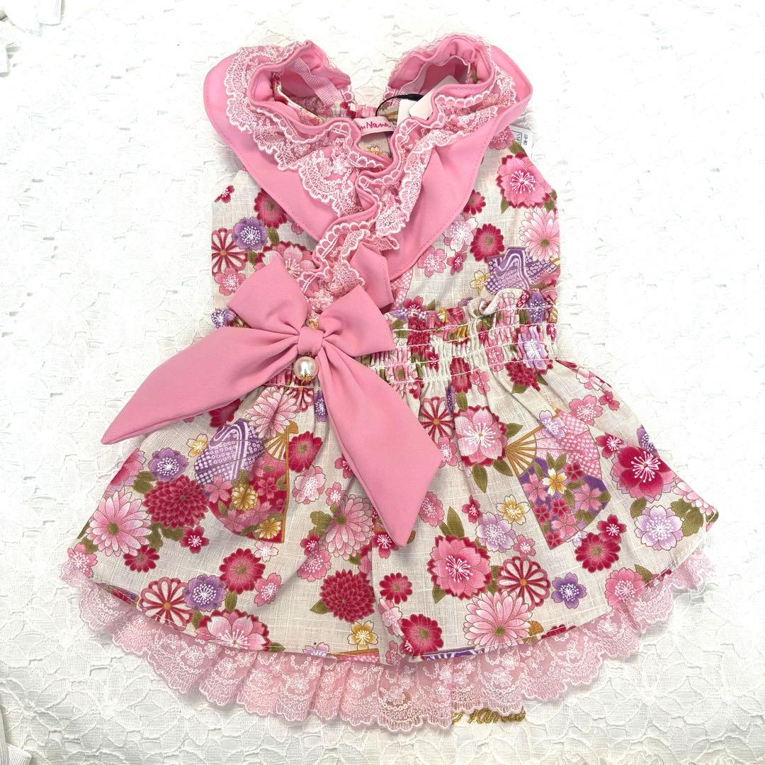 きゃんナナ　花柄和ロりワンピー+バレッタ　新品　SM ピンク