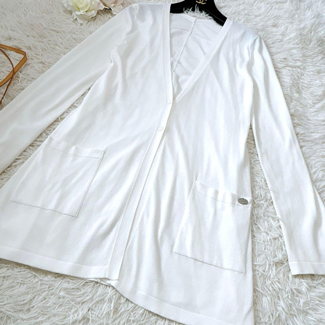 極美品✨FOXEYフォクシー フェアリーテイルカーディガン ロゴプレート 白 L
