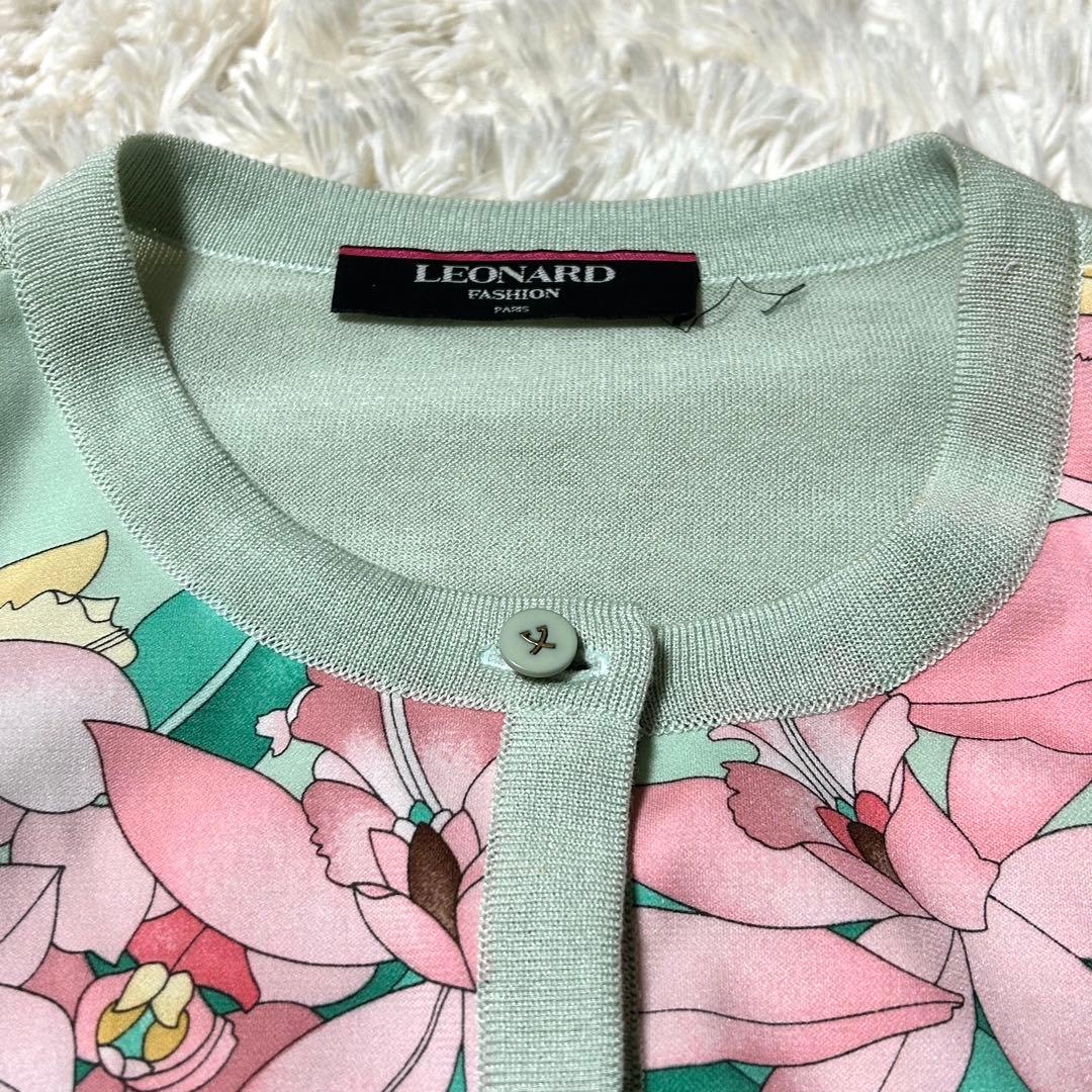 LEONARD レオナール カンカン素材 花柄 長袖 カーディガン L
