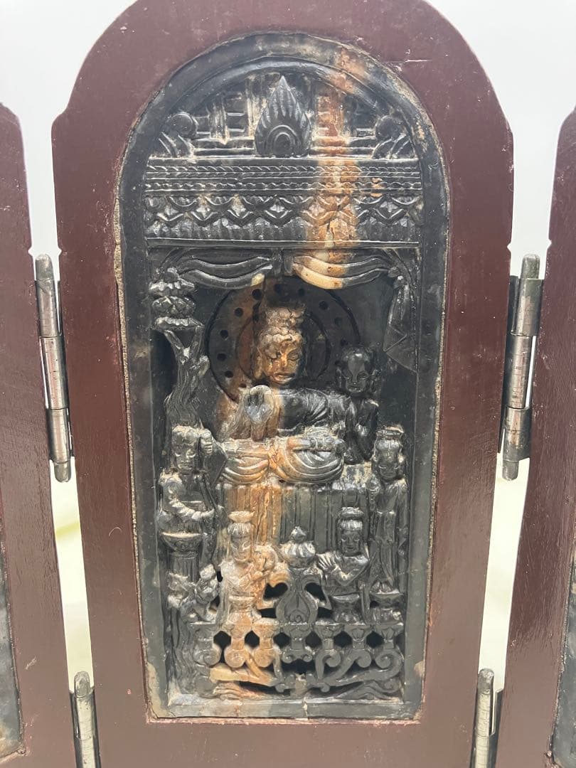 銀*鱈様 三面仏像　ミニ観音開き仏像　三面祭壇画　トリプティク　三面屏風 仏教