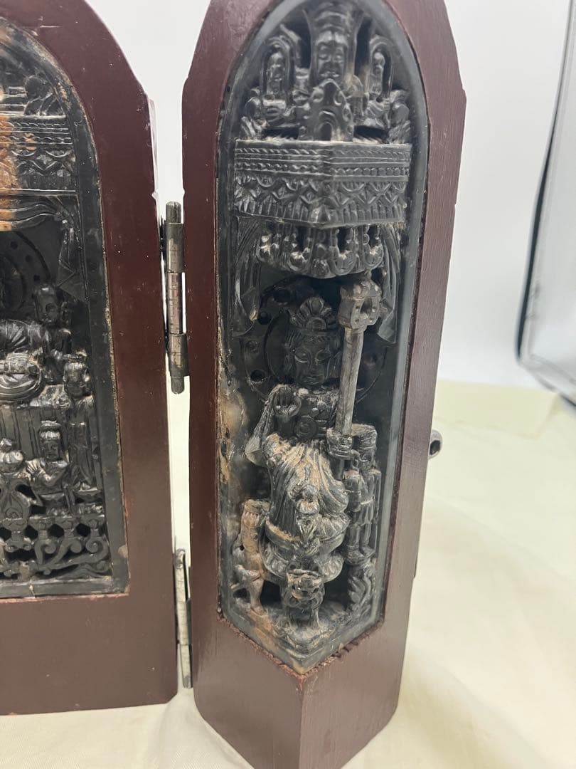 銀*鱈様 三面仏像　ミニ観音開き仏像　三面祭壇画　トリプティク　三面屏風 仏教