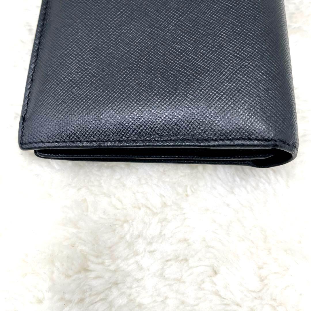 美品 プラダPRADA サフィアーノ 2つ折り 財布 三角ロゴ ブラック 箱付き