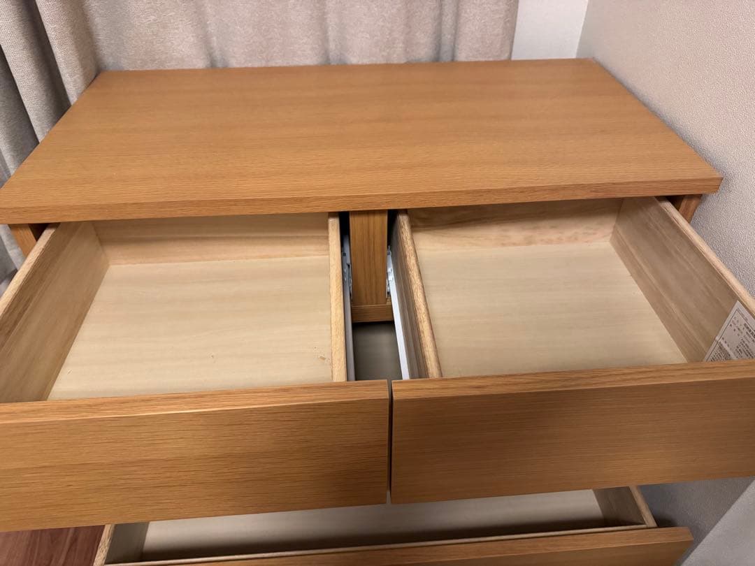 無印良品　オーク材チェスト4段ワイド