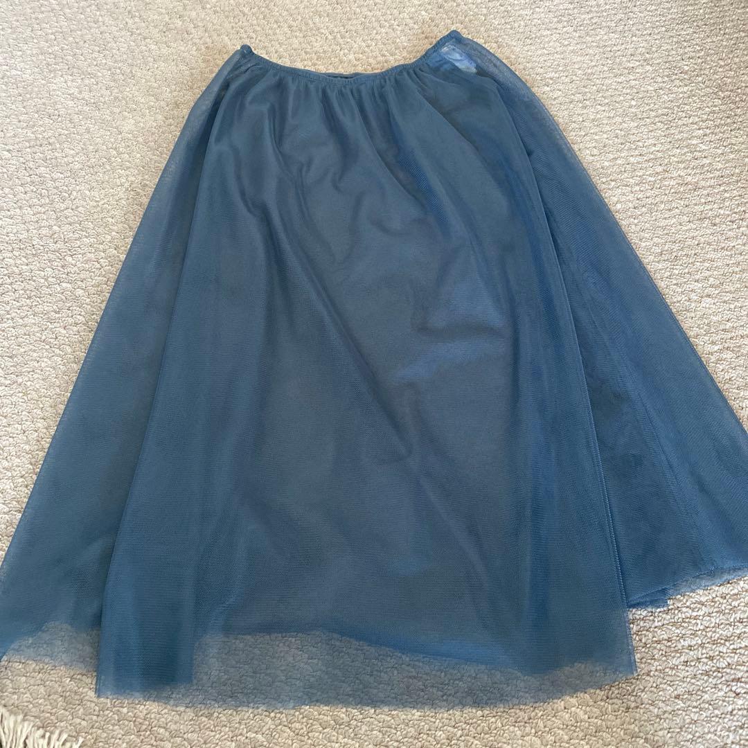 グレー チュール ロングスカート フレア