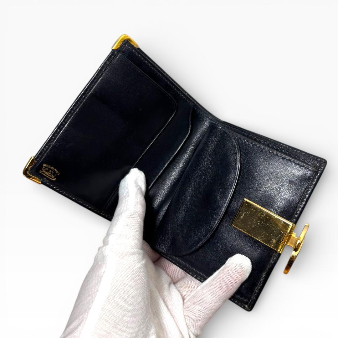 【24時間限定価格】人気希少オールドグッチGG留め具シェリー二つ折財布　ネイビー